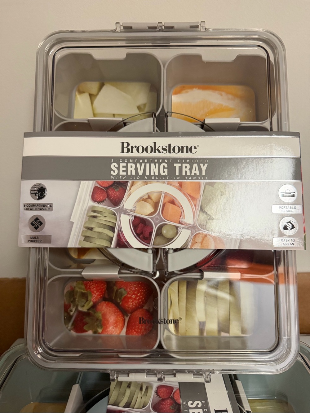 Brookstone Clear Multi-Compartment Serving Tray with Lid and Handle